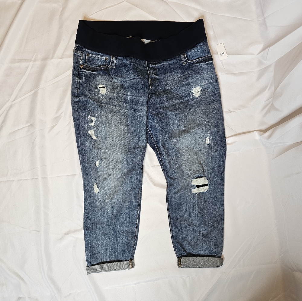 GAP MATERNITY Distressed Girlfriend Jeans sz 18/34 Medium Indigo
